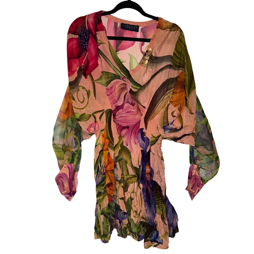Limerick by Abirr N Nanki Pink Floral Embroidered Draped Mini Dress Small - Picture 7 of 10